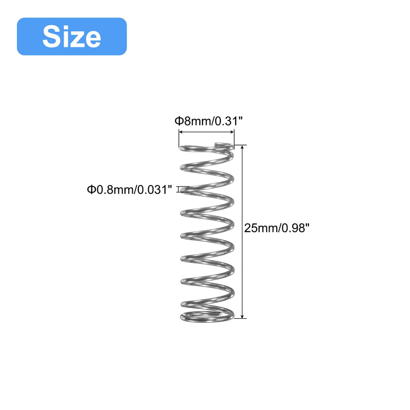 [Australia - AusPower] - uxcell Compression Spring, 5Pcs 304 Stainless Steel, 8mm OD, 0.8mm Wire Size, 25mm Free Length, Silver Tone 8x0.8x25mm 