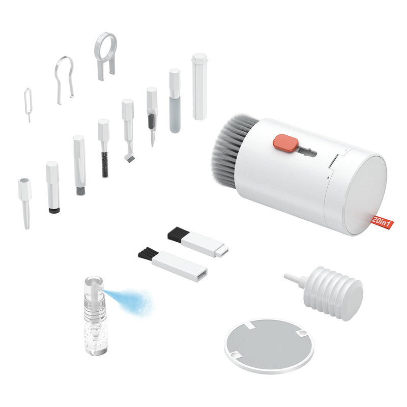 [Australia - AusPower] - Tounee Keyboard Cleaner Kit, Electronics Cleaning Kit with Retractable Big Brush, Portable, 20 in 1 Multi-Tool Kit for Phones, Tablet, Computer, PC Monitor,TV Camera Lens with 2.5ml Mist Spray (White) White 