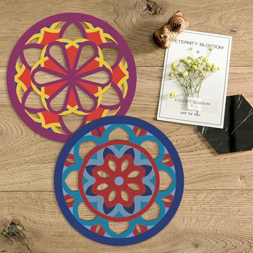 CHDITB 4Pcs Wooden Sacred Geometric Moroccan Talavera Wall Art 10x10 Inch Geometric Mandala