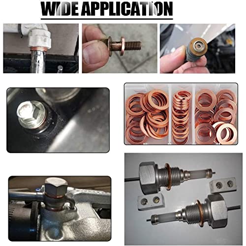 Pissente copper oil drain plug washer kit with 200 sealing washers in 9 sizes, M5–M14