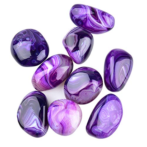 June&Ann Purple Agate Palm Stones Healing Gemstone Therapy Worry Crystal Stones for Meditation Chakra Balancing Collection, Irregular Shape