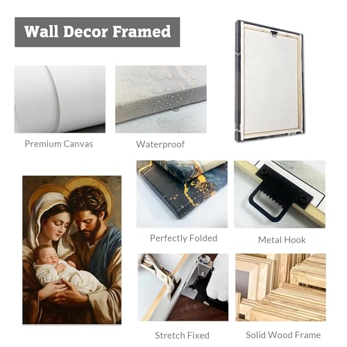 CCWACPP Holy Family Wall Art Saint Joseph and Virgin Mary Jesus Painting Christian Canvas Prints Catholic Pictures Framed Church Prayer Room Home Decor (12.00" x 18.00") 18"L x 12"W