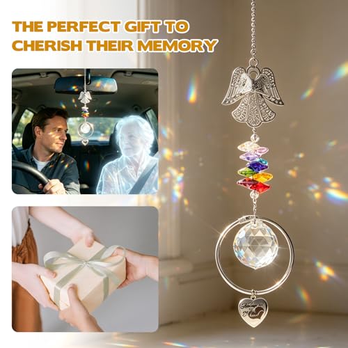 Memorial Gifts Ashes Keepsake Suncatcher, Angel Pendant Sympathy Gifts for Loss of Loved One and Pet Crystal Sun Catcher with Small Urn Daily Remembrance Memorial Home/Car Hanging Decor