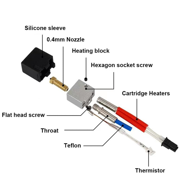 Hotend Hot End Print Head Extruder Kit with 2PK Heater Block Cover and 2PK Stainless Steel Hardened Nozzles for Anycubic Kobra 2/Kobra 2 Neo/Kobra 2 Pro/Kobra 2 Plus/Kobra 2 Max Replacement Hotend with Hardenend Nozzle