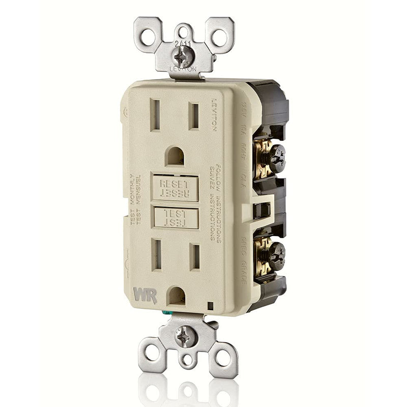 [Australia - AusPower] - Leviton Weather-Resistant Outlet, 15 Amp, Self Test, Tamper-Resistant with LED Indicator Light, Outdoor Locations, GFCI, Light Almond 