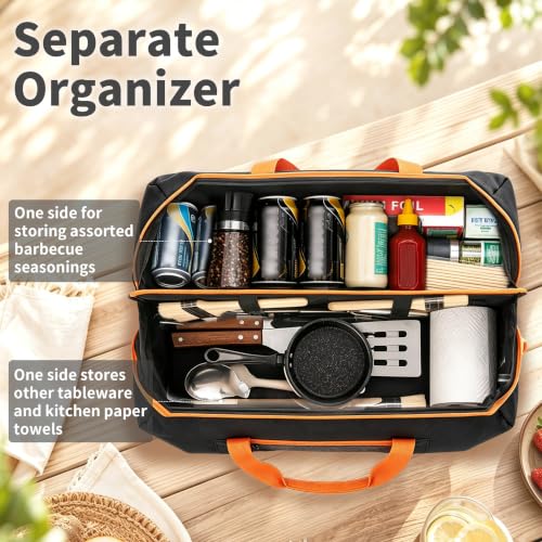 Wigojoy 22-inch black grill tool storage bag with inner divider for BBQ tools