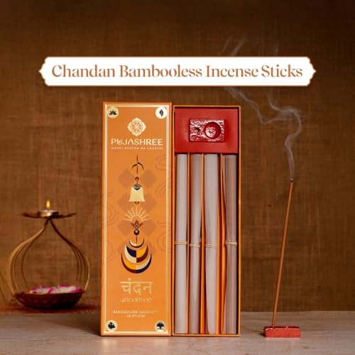 Pujashree Bambooless Agarbatti, Chandan Incense Sticks, Charcoal-Free Incense for Pooja & Meditation, Eco-Friendly, Natural Stickless Aroma Sticks, Pack of 40 Pcs (8-inch Size) Sandalwood