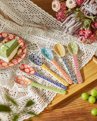 Metahom 8.5" Colorful Long Handle Spoons, Ceramic Serving Spoons Set of 6 Vibrant Color 8.5 inch