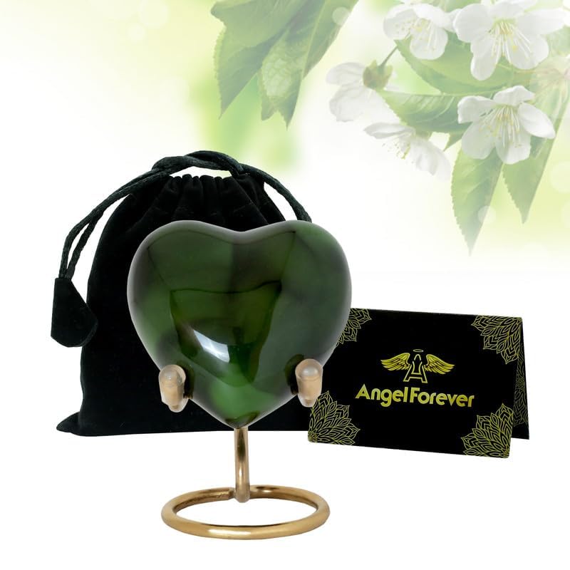 Heart Urn with Stand & Box Keepsake Urn for Human Ashes Mini Cremation Urn for Men & Women (Dark Green) Dark Green