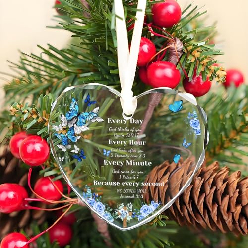 Christian Gifts for Women Birthday, Inspirational Gifts for Women Friends, Glass Bible Verse Decor, Religious Gift for Sister, Mom, Mother, Scripture Home Decorative Ornament Butterfly-d
