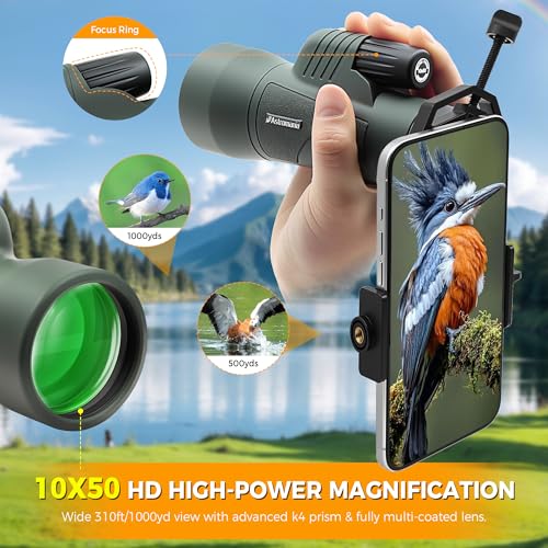 Astromania Monocular Telescope 10x50 BAK4 High Powered Monoculars for Adult