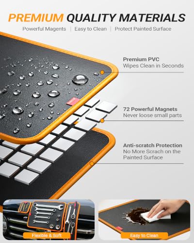 DEHOYI 3-piece flexible magnetic tool mat set with L, M and S trays for organizing tools, screws and metal parts