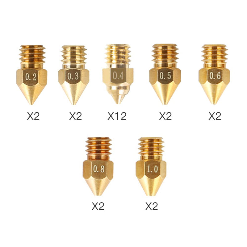 Creality MK8 Nozzles 24PCS Kit, High Quality Brass Nozzles with Wear Resistance, Wide Applicability for PLA/ABS/PETG/PEEK/PEKK/PSU, 7 Aperture Available for Ender-3/Ender-5/CR-10 Series 3D Printers