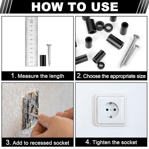 Draupnir black nylon round spacers for M6 and M8 screws, 300-piece electrical outlet kit