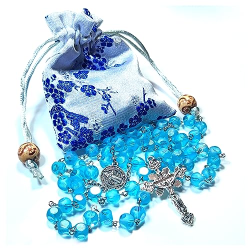 Rosary Beads Chaplet 6 Sided cut Dazzle Artificial Crystal Glass Rosery Cross Catholic gifts Blue