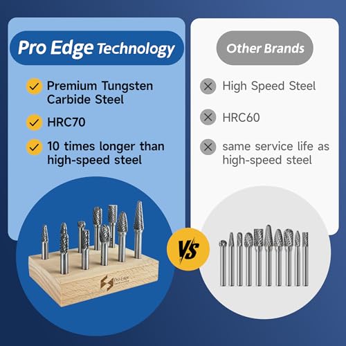 Pro Edge Technology 10-piece carbide burr set with 1/4-inch shanks and double-cut die grinder bits