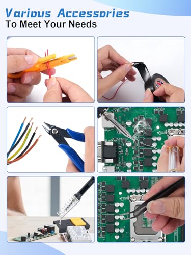 100W Digital Soldering Iron Set with LCD Display 180-520°C, 18-in-1 Professional Soldering Set Including Smart Multimeter, Desoldering Pump, 3 Soldering Tips, PU Bag & Accessories for