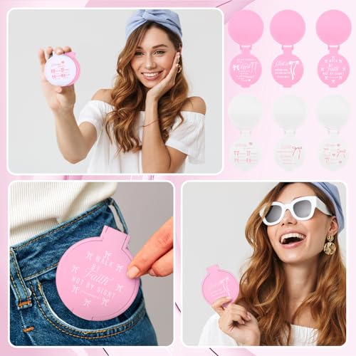 Namalu 36 Pcs Pink Bow Christian Compact Mirrors with Bible Verse for Women