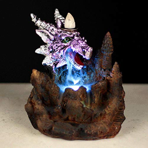 Puckator Purple Dragon LED Backflow Incense Burner - Home Zen Meditation Decor Accessories - Incense Waterfall Cone Burner - Spiritual Feng Shui Gothic Goth Relaxation Gifts Gift - Desk Ornaments
