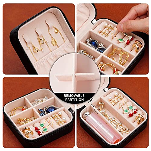 Neveika Portable Travel Mini Jewelry Box Leather Jewellery Ring Organizer Case Storage Gift Box Girls Women (4pcs black). 4