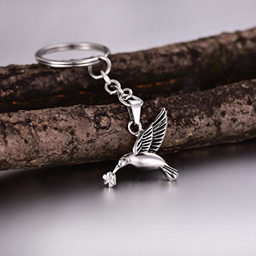 Lucky Hummingbird Memorial Keepsake Stainless Steel Cremation Keyring Urn Jewelry for Ashes