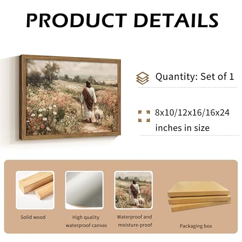 Framed Jesus And Lamb Wall Art Christian Pictures Wall Decor 8x10 Inch shepherd Framed 10"L x 8"W