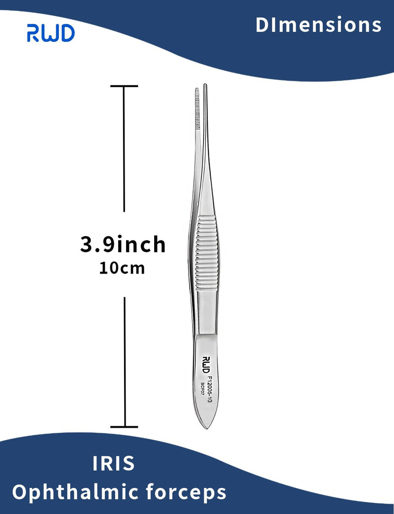 [Australia - AusPower] - RWD IRIS Dressing Forceps 4", Martensitic Stainless Steel Medical Tweezers, 1mm Width Serrated Straight Tip, Micro Forceps Tweezer, Surgical Tweezer for High-Precision Handling (F12005-10) 4'' (F12005-10) 