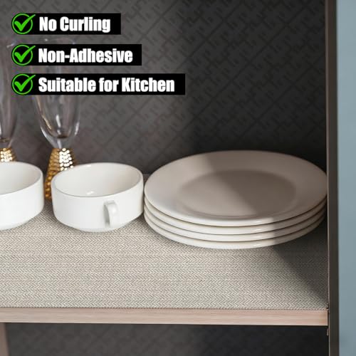 Beige Linen Shelf Liner Kitchen Cabinet Drawer Liner 23.6INx10FT 23.6"W x 118.1"L Beige