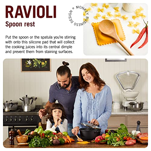 Monkey Business Ravioli Spoon Rest (3-Pack) - Silicone Kitchen Utensil Holder Set - Pasta-Shaped Heat Resistant Ladle Holders for Stove Top - Quirky Kitchen Decor Ravioli - Pack of 3