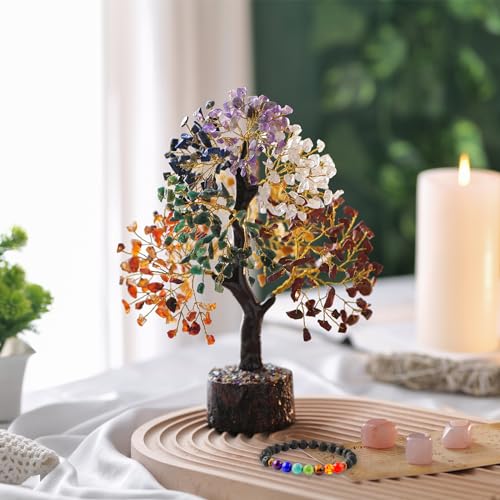 Seven Chakra Crystal Tree - Crystal Gifts - Chakra Tree - Gemstone Tree - Crystal Tree of Life - Bonsai Tree - Birthday Gift for Women - House Warming Gifts New Home - Feng Shui - Money Tree Seven Chakra Tree of Life