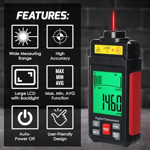 TEKCOPLUS digital tachometer RPM meter with LCD display for contact and non-contact speed testing