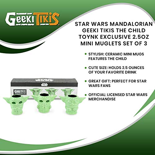 Geeki Tikis Star Wars The Mandalorian The Child Mini Muglets Set of 3-2.5-Ounce Green Ceramic Cup Fun Small Drinking Glass for Coffee, Water, Tea - Perfect Fan Gift - Licensed Merchandise