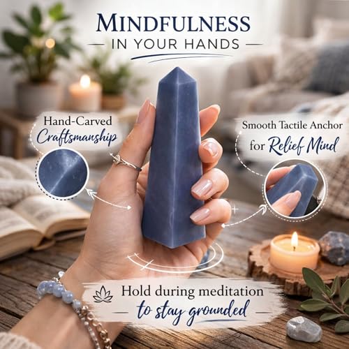 Angelite Crystal Obelisk Tower - Real Crystals for Reiki, Meditation & Throat Chakra Healing - Natural Blue Stone from Peru - Ideal for Calming - Gift for Birthday, Mother's Day (5 to 6 oz) 5 to 6 Ounce