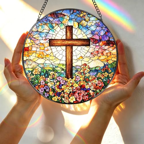 Stained Glass Window Hanging Suncatcher, Religious Gifts, Christian Gifts Cross