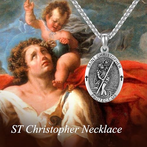 ONEFINITY Saint Christopher Necklace 925 Sterling Silver St Christopher Medal Pendant Religious Necklace Protection Jewellery Gifts for Men Women