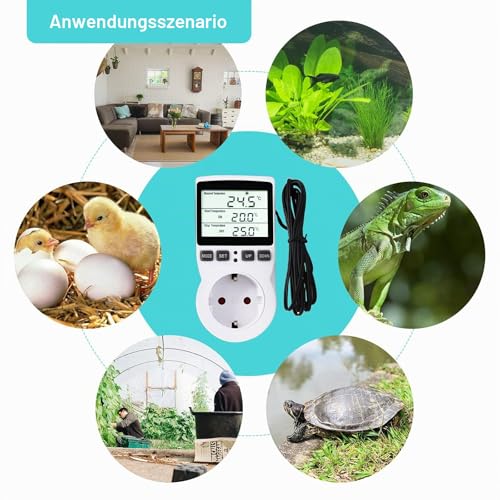 Digital Thermostat with LCD Temperature Control, Multifunction with Timer and Probe for Greenhouse, Aquarium, Terrarium, Reptile, Incubator