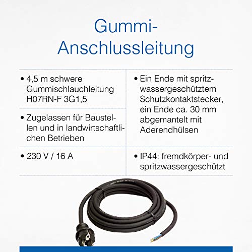 as - Schwabe 60379 connection cable, 4.5 m, H07RN-F 3G1.5, black, IP44, commercial, construction site, 60379