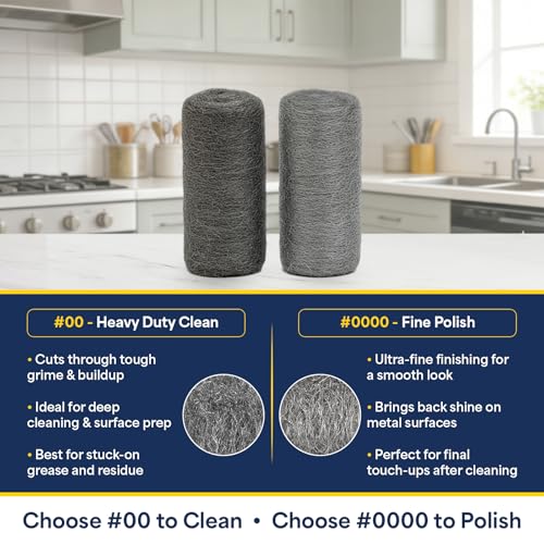 Ironraw steel wool cleaning and polishing kit with 00 and 0000 pads, brush, microfiber cloths, and gloves
