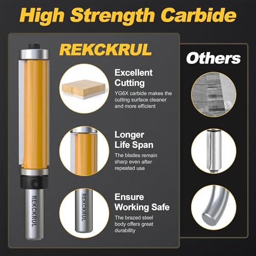 REKCKRUL 4-piece top and bottom bearing flush trim router bits set with 1/2-inch shanks