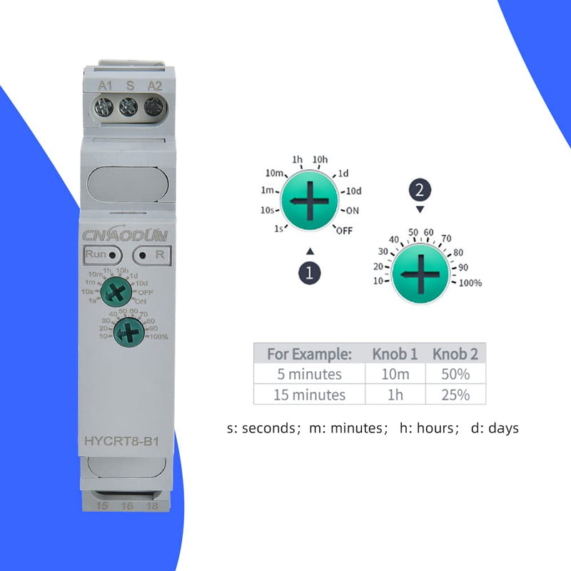 [Australia - AusPower] - Time Delay Relay, CNAODUN Delay Off HYCRT8-B1 0.1s-10days Delay AC/DC 24-240V Power Off Delay Relay DIN Rail Mount Type HYCRT8-B1,Single Function 