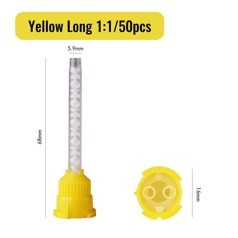 [Australia - AusPower] - Yellow Dental Mixing Tips Ratio 1:1 Disposable Dental Silicone Tips Dental Impression Accessories Made of Medical Grade Materials Strong Corrosion Resistance and Accurate Control（68mm,50 PCs） long 50 