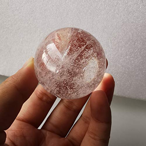 Natural Clear Quartz Healing Crystal Ball with Wood Stand, 40mm Polished Stone Sphere, Collectible Home Decor for Shelf & Desk, Crystal Gifts Rock Quartz