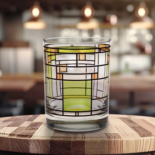 Culver Frank Lloyd Wright Oak Park DOF Double Old-Fashioned Glass 14-Ounce, Set of 2 Gift Boxed (Oak Park Green) Oak Park Green