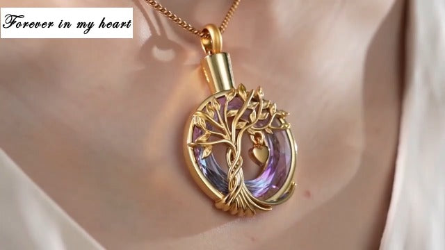 Hearbeingt Teardrop Urn Necklaces for Ashes Tree of Life Memorial Locket Tree of Life-Silver-P