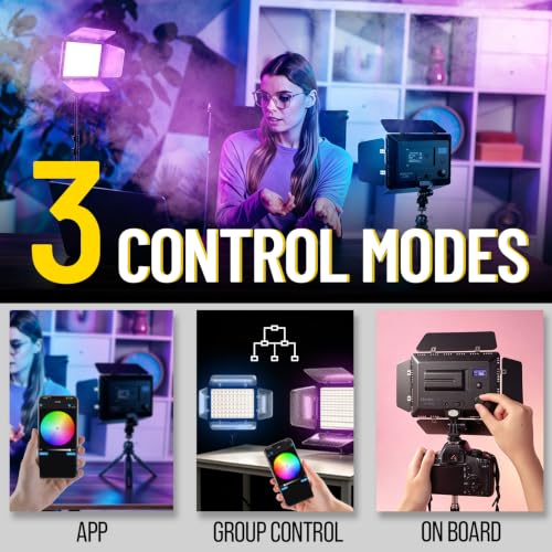 Mettlelite SL240C RGB LED Video Light with Barndoor & Mini Tripod, APP Control 360° Full Color RGB Panel, Ultra Bright 2800K-8000K, 40 Gels,10 Light Effects,Portable Studio Light for Content Creation