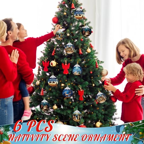 Thyle 6 Pack Nativity Ornaments for Christmas Tree Bulk Christian Nativity Scene Decorations 3" Religious Jesus Gifts for Women Men Window Tree Acrylic Hanging Decor (Classic Style) Classic