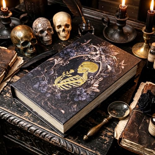 Realistic Hidden Book Safe – Skull & Black Rose Vintage Faux Book M/Golden Skull