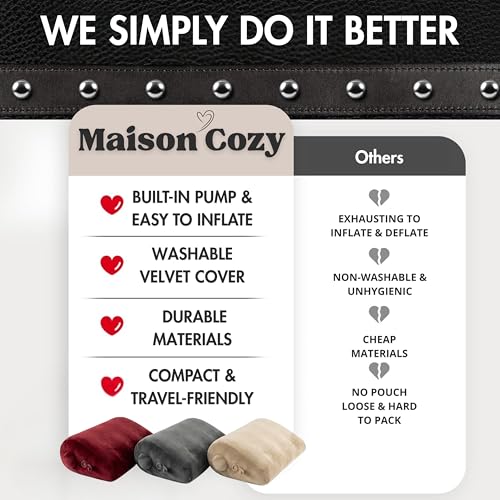 Beige inflatable wedge pillow by Maison Cozy for travel and leg elevation, ideal for restful sleep and body support.