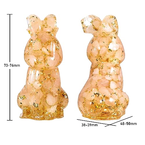 Amogeeli Healing Orgone Crystal Rabbit Figurine Decor, Resin Stone Bunny Statue Sculpture for Easter Home Office Garden, Rose Quartz Pink