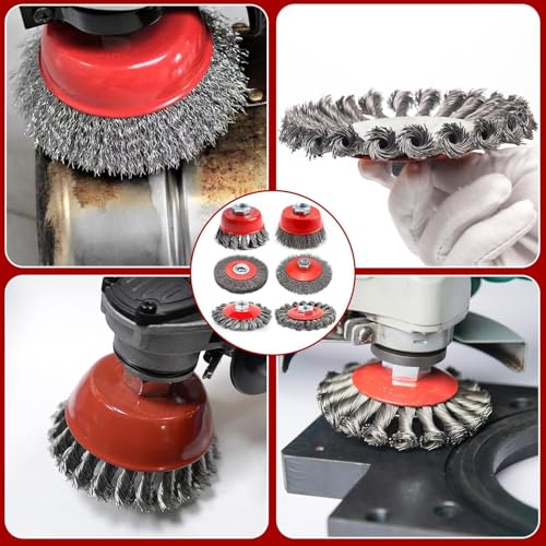 6 Piece Angle Grinder Wire Brush Set, M14 Steel Brush Cordless Screwdriver, 75/100 mm Wire Brush Flex, Cup Brush Drill, for Garden, Weeds and Moss 75 mm oder 100 mm